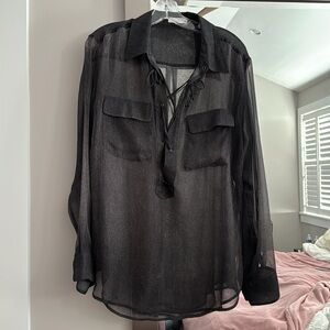 Equipment silk chiffon blouse black/gray LARGE